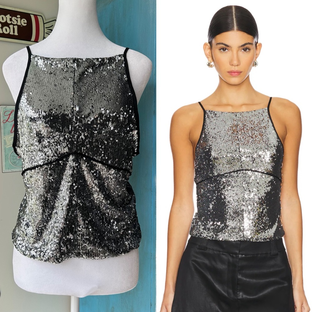 Free People Silver Sequin Tank Top